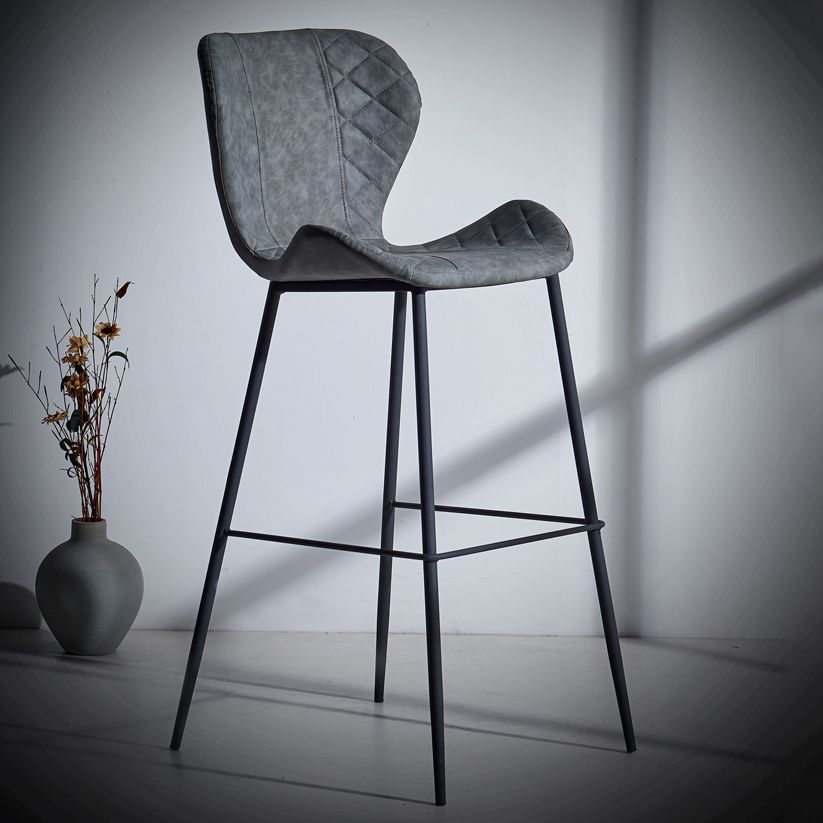 Industrial Indoor Bar-stool Leather Footrest Bucket Black Base Bar and Counter Stool