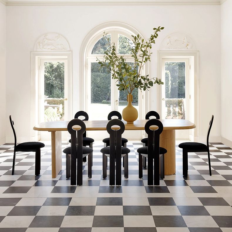 Tavolo da pranzo superiore in legno tavolo da pranzo ovale moderno con doppia base di piedistallo