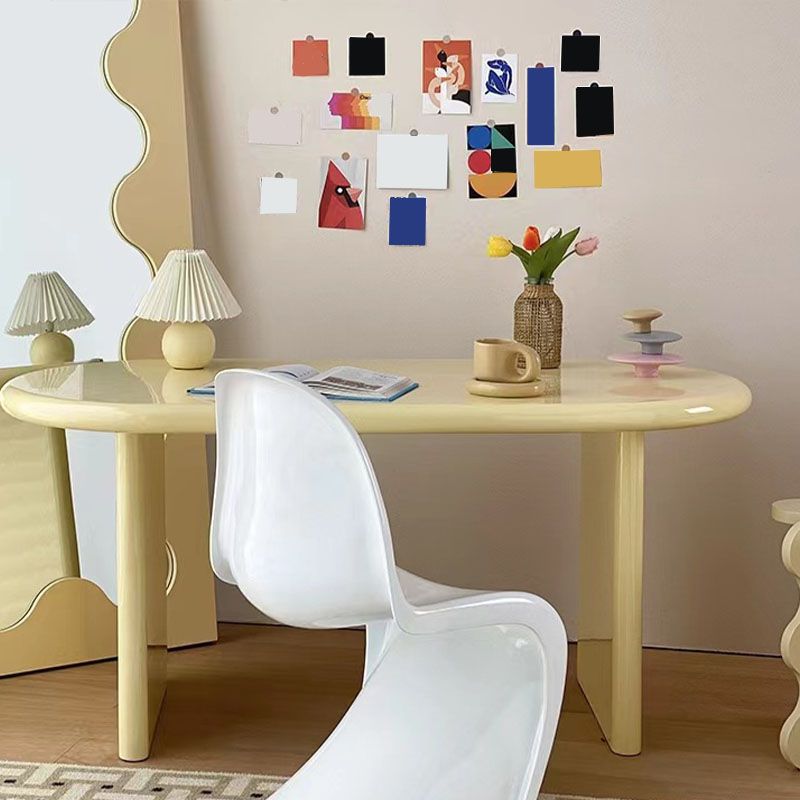 Solid Wood Oval Writing Desk Sled Base 29.53" Tall Office Desk