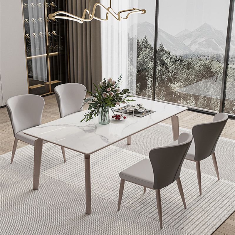Contemporary Style 1/2/4/5/7 Pieces Dining Chairs Set Rectangle Stone Furniture in White