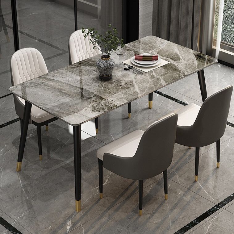 Rectangular Sintered Stone Dining Table Luxury White Furniture with Steel 4 Legs for Home Clearhalo 'Dining Tables & Seating' 'Dining Tables' 'dining_table' 'furn' 'furn_dining_table' 'Furniture' 'Kitchen & Dining Furniture' 1200x1200_6a95f57e-8393-4307-836a-198a860d5829