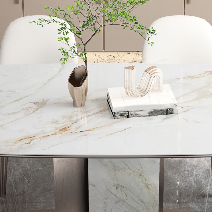Luxury Sintered Stone Top Dining Table Rectangle Table with Metal Pedestal in Rose Gold Clearhalo ' dining_table' 'Dining Tables & Seating' 'Dining Tables' 'furn' 'furn_dining_table' 'Furniture' 'furniture_dining_table' 'Kitchen & Dining Furniture' 'kitchen&dining_furn' 'kitchen' 'kitchen_dining_table' 1200x1200_6a968d50-34f1-48cb-a434-5476cb2d32e8