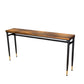Table à hauteur de bar avec plateau en bois, pieds noirs et base en métal