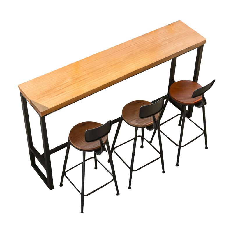 Industrial Bar Dining Table Pine Wood Bar Dining Table with Trestle Base in Black Clearhalo 'Bar Furniture' 'Bar Tables' 'bar_tables' 'furn' 'furn_bar_tables' 'Furniture' 'furniture_bar_tables' 'Kitchen & Dining Furniture' 1200x1200_6a99ca82-c4a1-4ab1-acbe-098db24b25eb