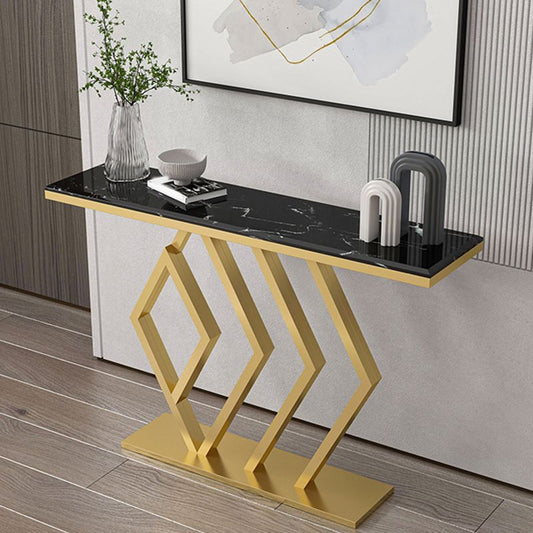 Glam Sofa Console Table Antique Finish Console Accent Table in Marble