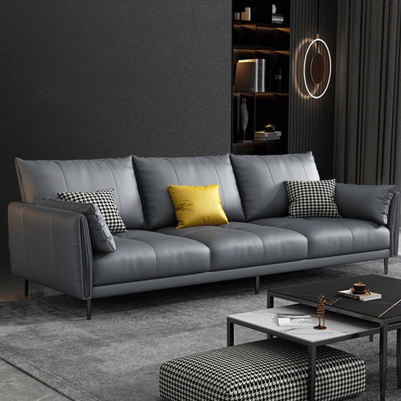 Grey Removable Cushions Faux Leather Straight Arm Sofa/Sectional with Wear-Resisting Clearhalo 'furn' 'furn_sectionals' 'Furniture' 'Living Room Furniture' 'Sectionals' 1200x1200_6a9ee32c-de27-4a03-84b7-4f0d6eda6fe1