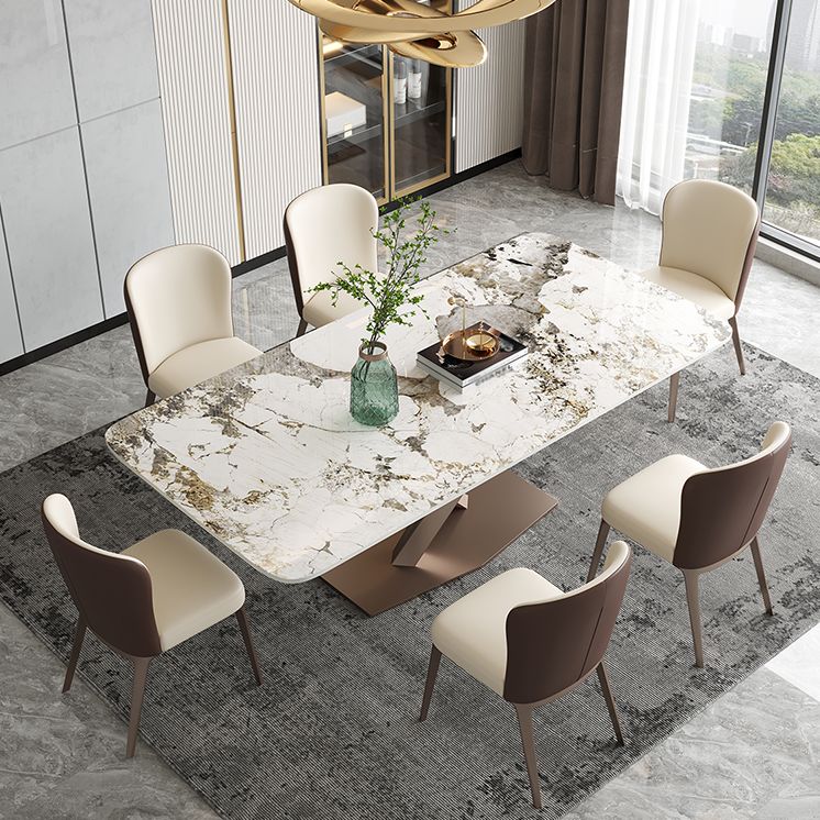Metal Contemporary Rectangular Dining Table Sintered Stone Table with Pedestal Clearhalo ' dining_table' 'Dining Tables & Seating' 'Dining Tables' 'furn' 'furn_dining_table' 'Furniture' 'furniture_dining_table' 'Kitchen & Dining Furniture' 'kitchen&dining_furn' 'kitchen' 'kitchen_dining_table' 1200x1200_6aa0e7a0-c5b5-4e10-8241-d8d797768a52