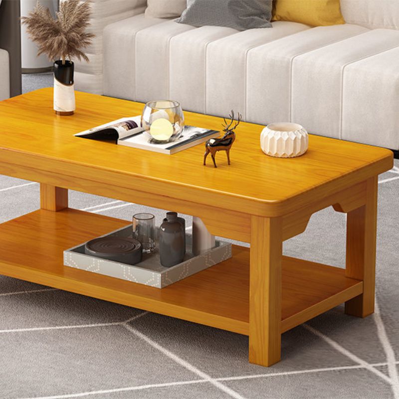 Moderno 4 gambe rettangolari in legno massiccio con tavolino da caffè a mensola