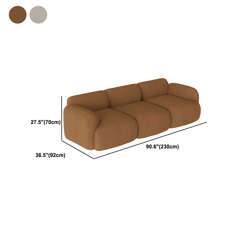 Contemporary 27.5" H White/ Brown Fleece Square Arm Sofa For Living Room