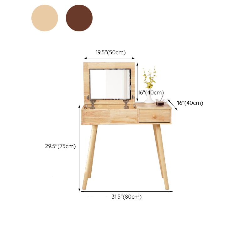 Solid Wood Vanity Dressing Table Scandinavian Flip-Top Mirror Vanity Desk