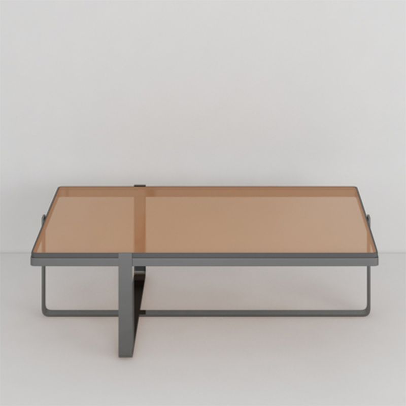 Tavolino da caffè con vetro rettangolo contemporaneo con base a croce in acciaio