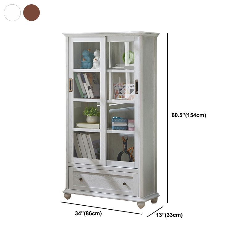 Modern Engineered Wood Bookcase White/Brown Standard Shelf with Door