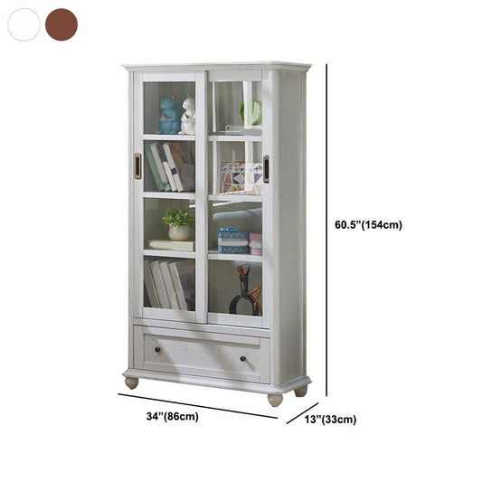 Modern Engineered Wood Bookcase White/Brown Standard Shelf with Door