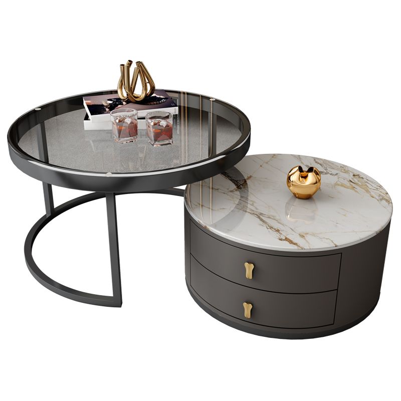 Contemporary Coffee Table Set Round 2-Piece Coffee Cocktail Table Clearhalo 'Coffee & Accent Tables' 'Coffee Tables' 'coffee_tables' 'furn' 'furn_coffee_tables' 'Furniture' 'Living Room Furniture' 1200x1200_6aa60f10-949d-43a8-842a-4de86eb21170