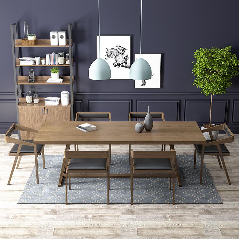 Pinewood Solid Wood Brown Tone Dining Table Simplicity Trestle Base Table for Dining Room Clearhalo ' dining_table' 'Dining Tables & Seating' 'Dining Tables' 'furn' 'furn_dining_table' 'Furniture' 'furniture_dining_table' 'Kitchen & Dining Furniture' 'kitchen&dining_furn' 'kitchen' 'kitchen_dining_table' 1200x1200_6aa8e135-417f-48f2-98a4-fd6f80065e9a
