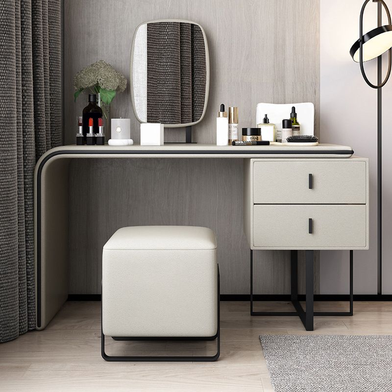 Vanity Mirrored Faux Leather Makeup Dressing Table Stool Set, 28.74" Clearhalo 'Bedroom Furniture' 'furn' 'furn_makeup_vanities' 'Furniture' 'Makeup Vanities' 'makeup_vanities' 1200x1200_6aa9f306-15fe-4c2b-9c48-d0a195696044