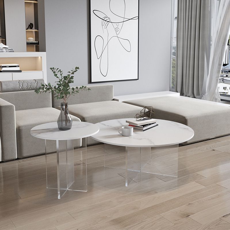 Table de cocktail en ardoise et acrylique Table basse ronde blanche moderne