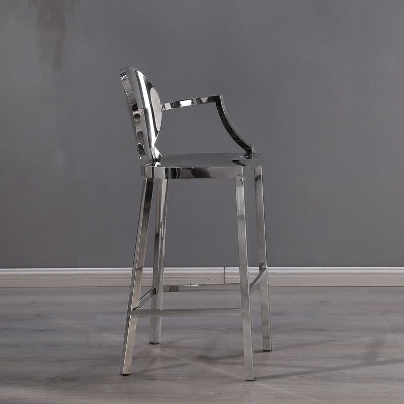 Industrial Style Counter Stool Silver Metal Bar Stool for Living Room