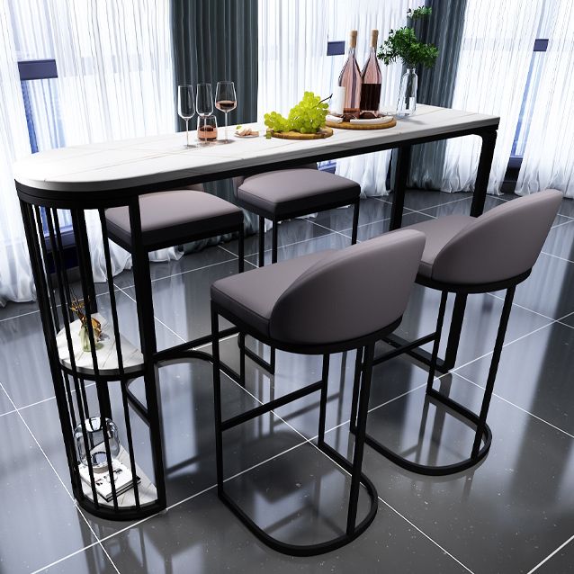 Free Form Bar Table Set 1/2/3/5 Pcs Stone Black Metal Bar Table with PU Upholstery Stools