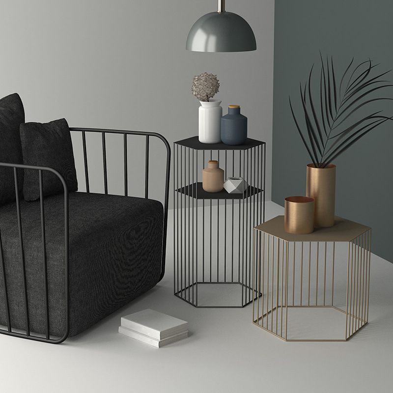 Hexagon Top Side Table Mid-Century Modern Ironcraft Frame End Table Clearhalo 'Coffee & Accent Tables' 'End & Side Tables' 'end_side_tables' 'furn' 'furn_end_side_tables' 'Furniture' 'Living Room Furniture' 1200x1200_6ab03aed-0f1f-4b51-9675-05dab7c355ea