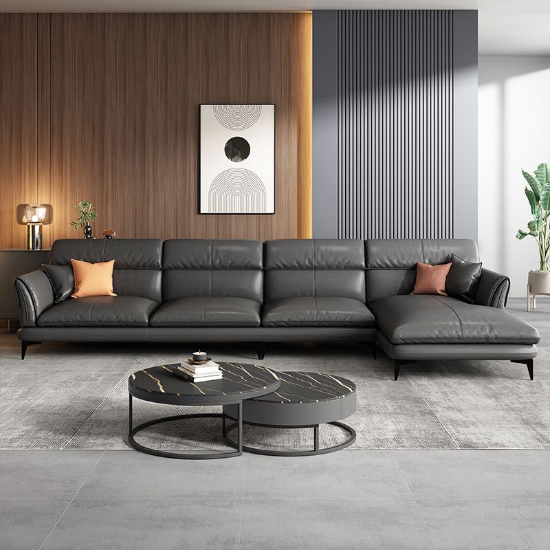 Modern Cushions Flared Arm Seating Living Room Faux Leather Stationary Sofa Clearhalo 'furn' 'furn_sectionals' 'Furniture' 'Living Room Furniture' 'Sectionals' 1200x1200_6ab5cd43-ea65-49e8-899a-580af2c4584e