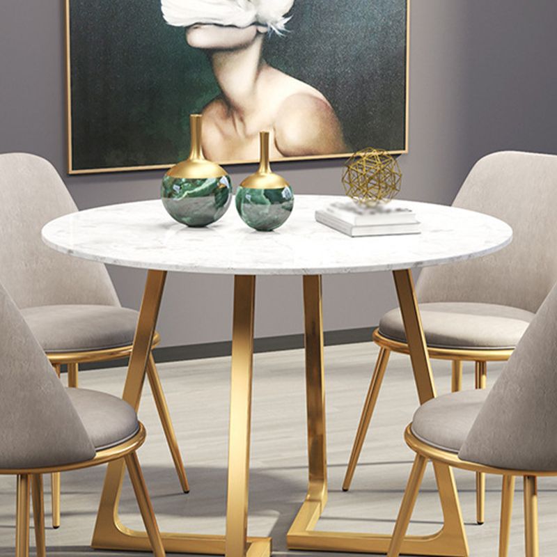 Glam Style Stone Table for Restaurant Round Table with Gold Pedestal Clearhalo 'Dining Tables & Seating' 'Dining Tables' 'dining_table' 'furn' 'furn_dining_table' 'Furniture' 'Kitchen & Dining Furniture' 1200x1200_6ab5ebb8-7d11-4070-923e-9dca0d54b3a7