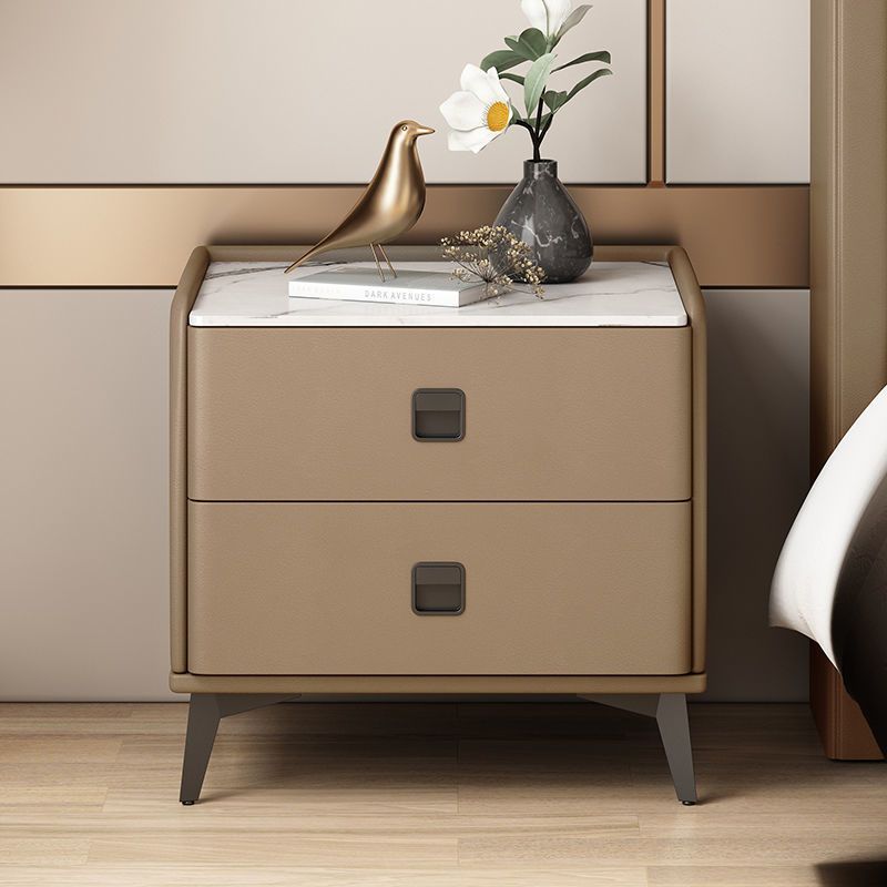 Contemporary Accent Table Nightstand Stone Night Table with 2 Drawers Clearhalo 'Bedroom Furniture' 'furn' 'furn_night_stand' 'Furniture' 'night_stand' 'Nightstands' 1200x1200_6ab94c4d-6145-49c6-8966-31b41ebb901b