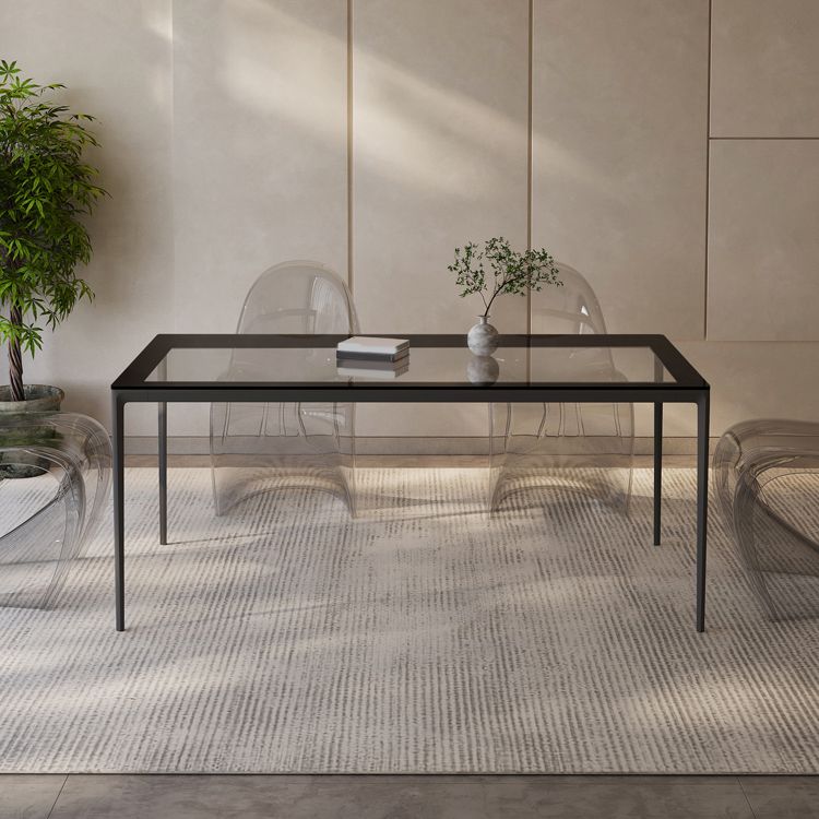 Rectangular Dining Table Glass Tabletop with Black Aluminum Legs Clearhalo 'Dining Tables & Seating' 'Dining Tables' 'dining_table' 'furn' 'furn_dining_table' 'Furniture' 'Kitchen & Dining Furniture' 1200x1200_6abf4955-517d-4576-9761-07f9d9482501