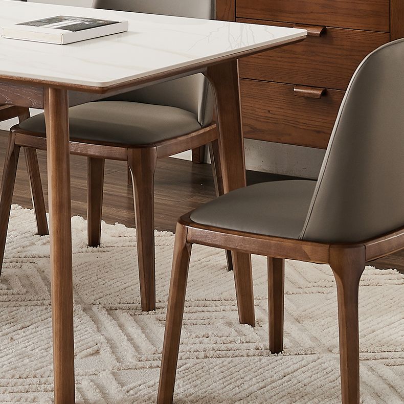 Mesa de comedor rectangular de piedra blanca contemporánea con 4 pies
