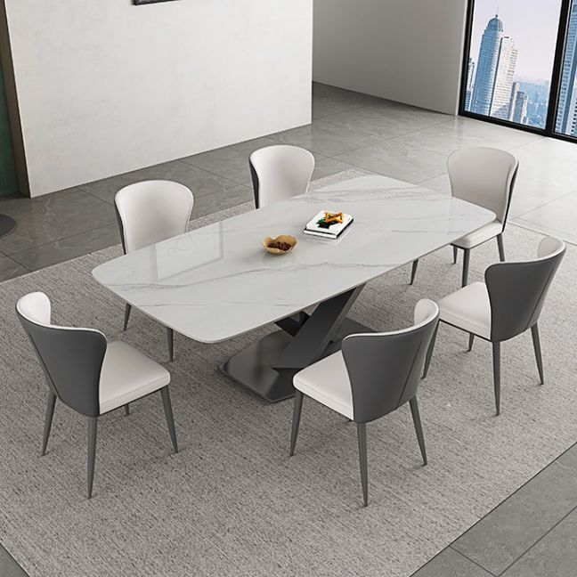 Industrial Style Rectangle Table Sintered Stone Dining Table with Metal Legs for Home Clearhalo 'Dining Tables & Seating' 'Dining Tables' 'dining_table' 'furn' 'furn_dining_table' 'Furniture' 'Kitchen & Dining Furniture' 1200x1200_6ac05a24-7264-438a-a110-2eec208402c1