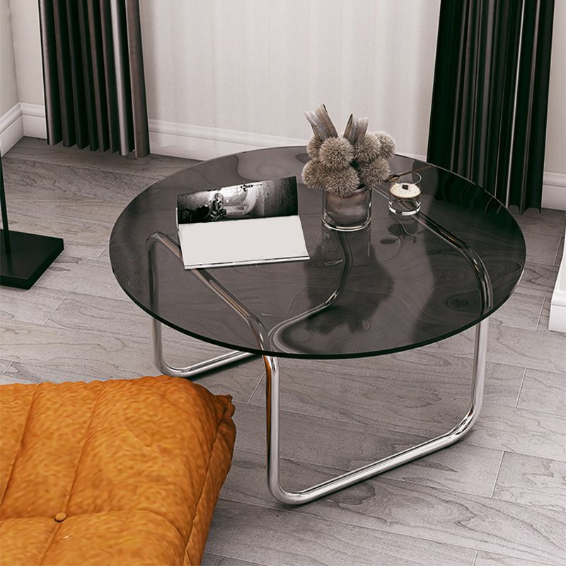 Modern Glass Round Side Table 27.5"/31.5" Wide Metal Sled End Table