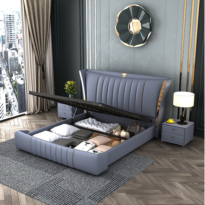 Glam Pine Wood Rectangular Wingback Upholstered Headboard Wingback Bed