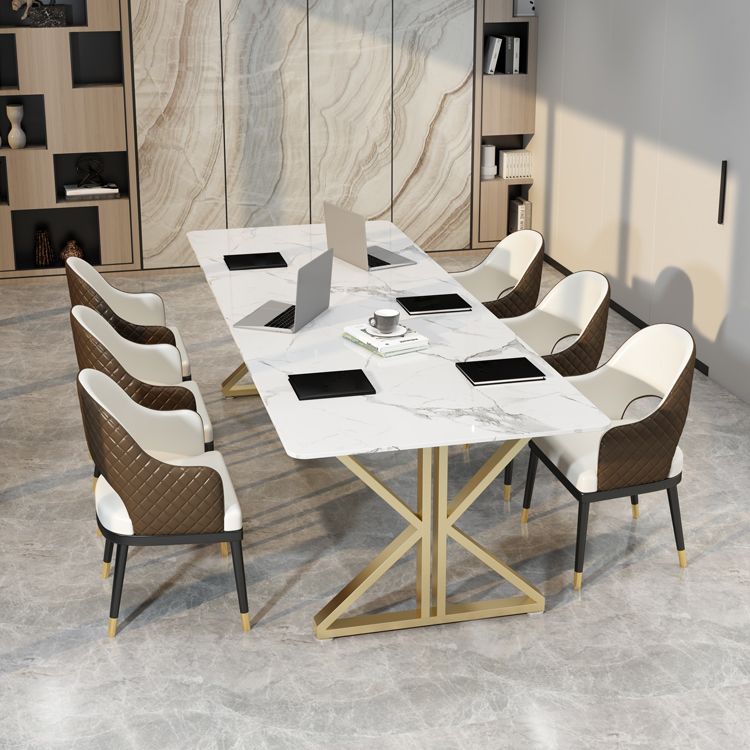 Rectangle Double Pedestal Glam Dining Table White Tone Fixed Table with Sintered Stone Clearhalo ' dining_table' 'Dining Tables & Seating' 'Dining Tables' 'furn' 'furn_dining_table' 'Furniture' 'furniture_dining_table' 'Kitchen & Dining Furniture' 'kitchen&dining_furn' 'kitchen' 'kitchen_dining_table' 1200x1200_6ac60564-7023-4e74-bd3d-a7c9dfb95c5a