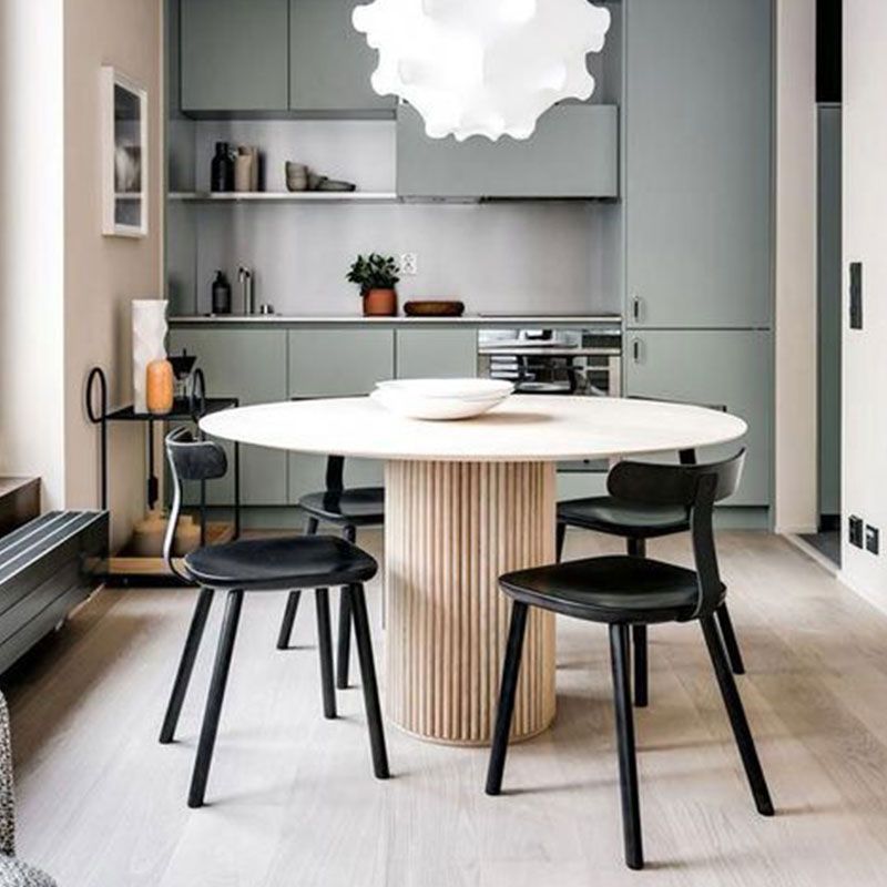 Table à manger ronde en bois massif de style contemporain tablette pour la cuisine à domicile