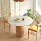 Mesa de comedor de piedra redonda mesa de pedestal de madera maciza en natural y negro
