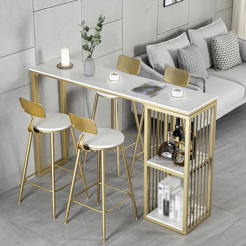 Glam Rectangle Bar Dining Table White Faux Marble Top Iron Indoor Bistro Table with Shelf Clearhalo 'Bar Furniture' 'Bar Tables' 'bar_tables' 'furn' 'furn_bar_tables' 'Furniture' 'furniture_bar_tables' 'Kitchen & Dining Furniture' 1200x1200_6acd244f-c6b3-4cc7-a12a-f381dc475dba
