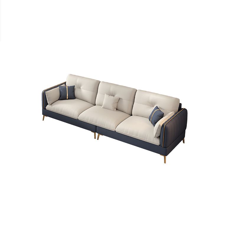 Beige Contemporary Faux Leather Sofa with Recessed Arm 30.7" Clearhalo 'furn' 'furn_sectionals' 'Furniture' 'furniture_sectionals' 'kitchen' 'kitchen_sectionals' 'Living Room Furniture' 'Sectionals' 1200x1200_6acdbf48-5e4b-43c0-9e90-a772fcbe734b
