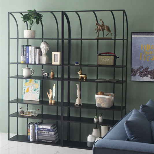 Industrial Metal Bookcase Etagere 5 Shelves Open Back Bookshelf