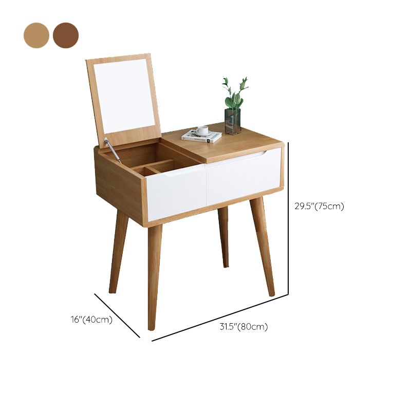 Vanité de maquillage miroir en bois massif avec 1 tiroir