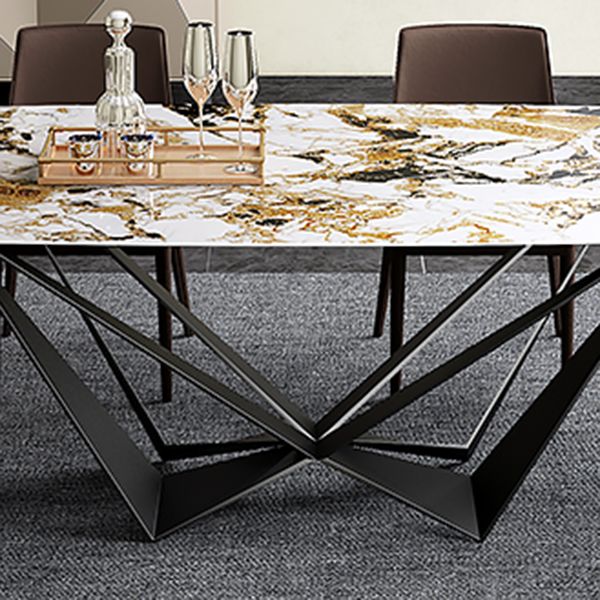 Industrial Style Sintered Stone Table Dining Rectangle Table with Metal Legs for Home Use