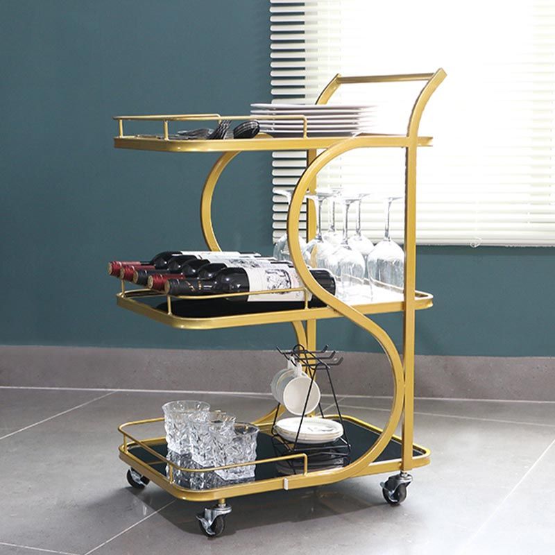 Contemporary Glass Prep Table Rolling Prep Table for Dining Room Clearhalo 'furn' 'furn_kitchen_islands_carts' 'Furniture' 'Kitchen & Dining Furniture' 'Kitchen Islands & Carts' 'kitchen_islands_carts' 1200x1200_6ad42a87-d5f8-4386-8c31-e152a248f691