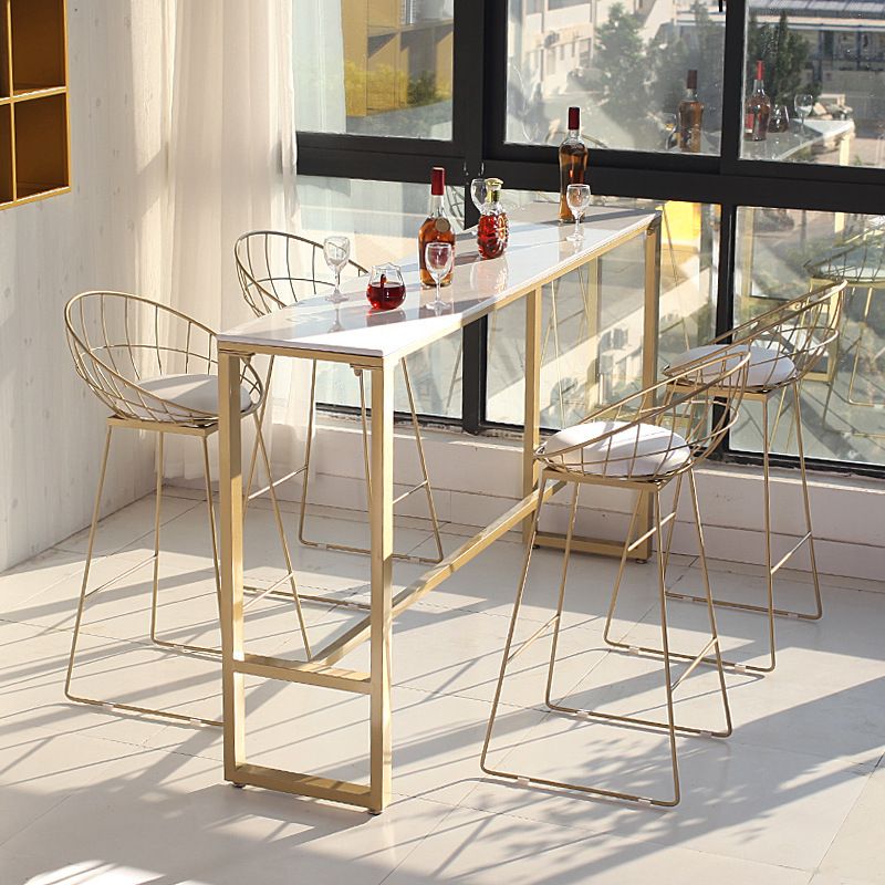 Glam Bar Height Table White Faux Marble Top Bistro Bar Table with Trestle Base Clearhalo 'Bar Furniture' 'Bar Tables' 'bar_tables' 'furn' 'furn_bar_tables' 'Furniture' 'Kitchen & Dining Furniture' 1200x1200_6ada095d-0359-4673-88c3-a7e9eace5923