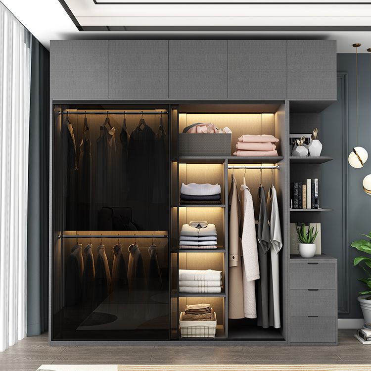 Armadio per armadio in vetro e legno con armadio grigio grigio