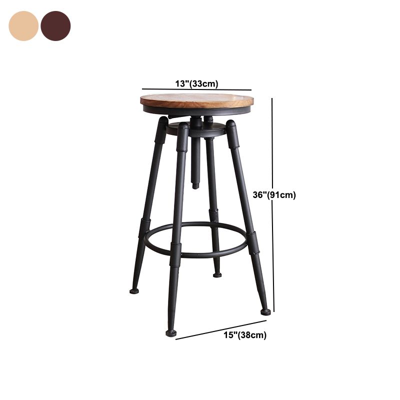 Industrial Metal Barstool Low Back Faux Leather Cushion Footrest Stool with 4 Legs