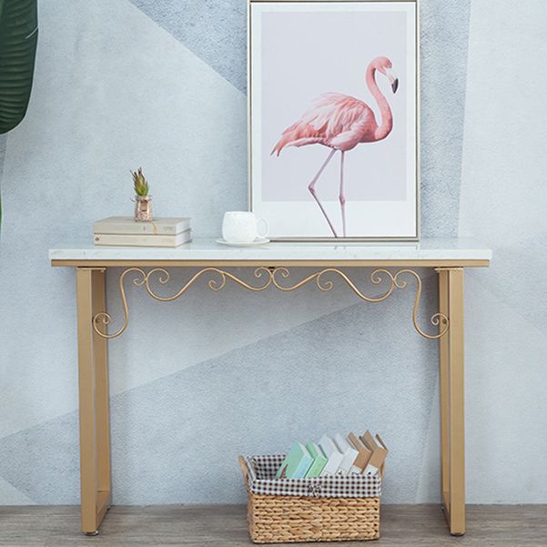 Glam Marble Console Table 12" W Rectangle Sled Accent Table for Hall Clearhalo 'Console Tables' 'console_tables' 'Entry & Mudroom Furniture' 'furn' 'furn_console_tables' 'Furniture' 1200x1200_6ae3c2d7-6cd3-4e59-87a6-733c1e1e56b9