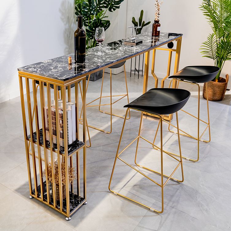 Faux Marble Bistro Table 2-shelf Rectangle Bar Height Cocktail Table with Metal Base Clearhalo 'Bar Furniture' 'Bar Tables' 'bar_tables' 'furn' 'furn_bar_tables' 'Furniture' 'Kitchen & Dining Furniture' 1200x1200_6ae4c7a4-b345-4e5e-901e-074d96091931