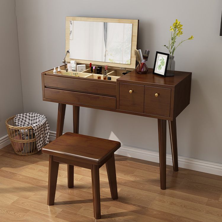 Dollezione da letto da letto in 3 cassetto da letto in legno di gomma Vanity di trucco a flip