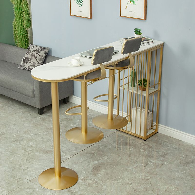 Glam White Stone Bar Dining Table Gold Double Pedestal Bistro Table with Shelve Clearhalo 'Bar Furniture' 'Bar Tables' 'bar_tables' 'furn' 'furn_bar_tables' 'Furniture' 'furniture_bar_tables' 'Kitchen & Dining Furniture' 'kitchen&dining_furn' 'kitchen' 1200x1200_6aeef504-25ab-4ae6-84d4-aca05c3cd142