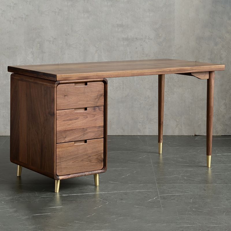 Glam Style Wood Office Desk rechthoekige vorm Taakbureau met 3 laden voor thuis