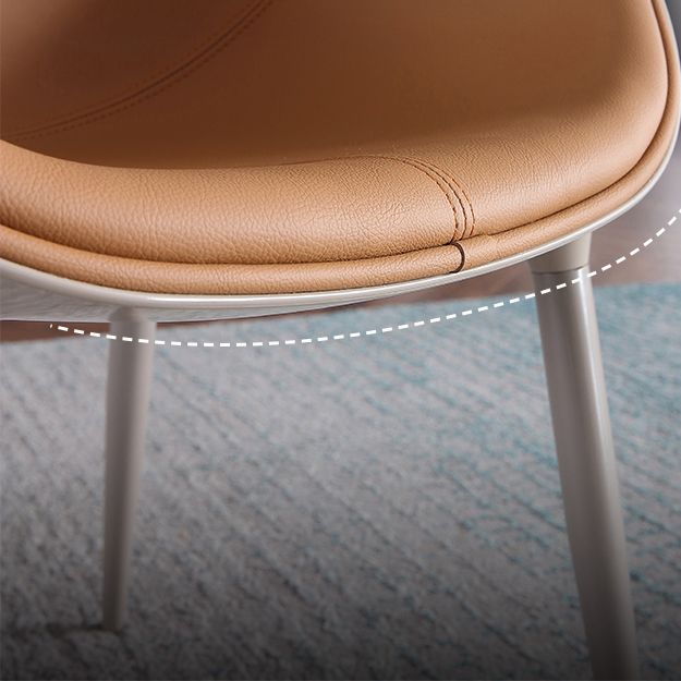 Noordse armloze rugleun lederen stoel met metalen benen voor eetkamer